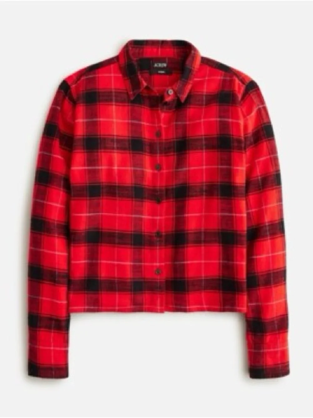 J.Crew Cropped Garçon Shirt Red Black Plaid Flannel Cotton Size 12